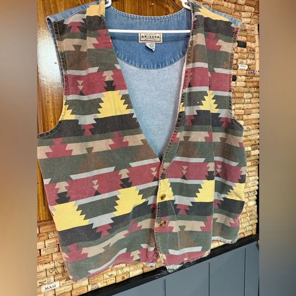 Vintage 90's Arizona Jeans geometric print vest size large - Picture 2 of 6